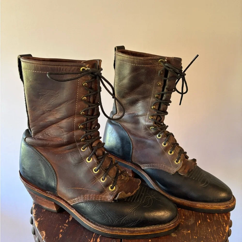 Chippewa Classic two-tone Packer Brown/Blk Leather Boots. M 9.5 EE. Nice Cond. - Picture 3 of 9
